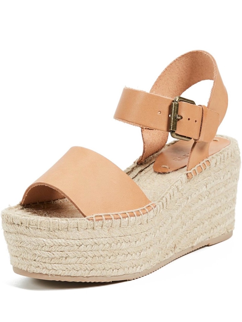 Soludos Tan Leather Espadrille Wedge Sandals with Buckle
